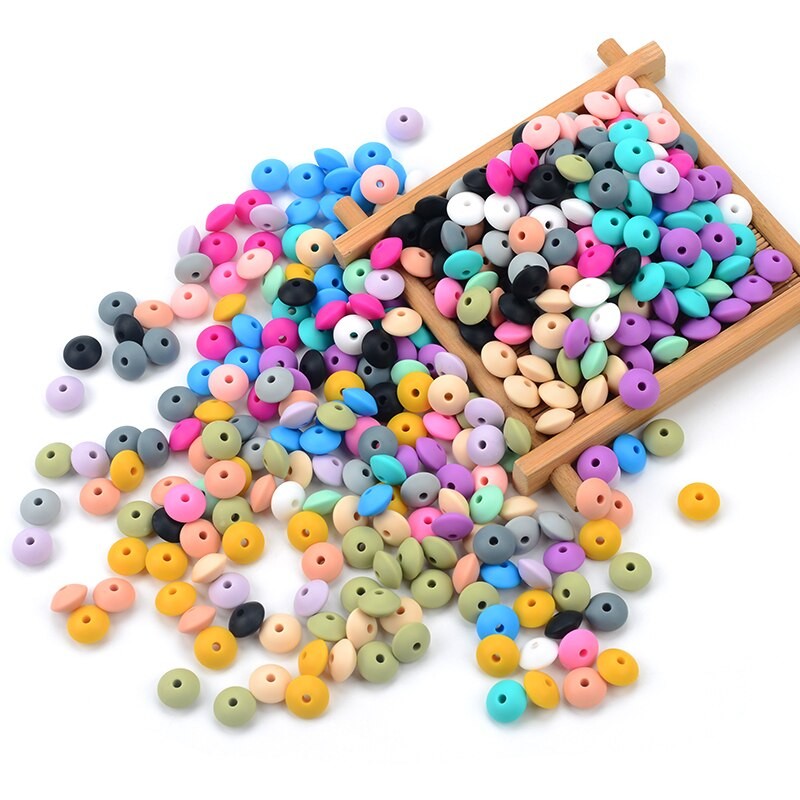 LOFCA Wholesale 50PCS Lentil Silicone Beads 12mm Food Grade Jewelry Beads Soft Chew Teething BPA Free DIY Charm Necklace Teether
