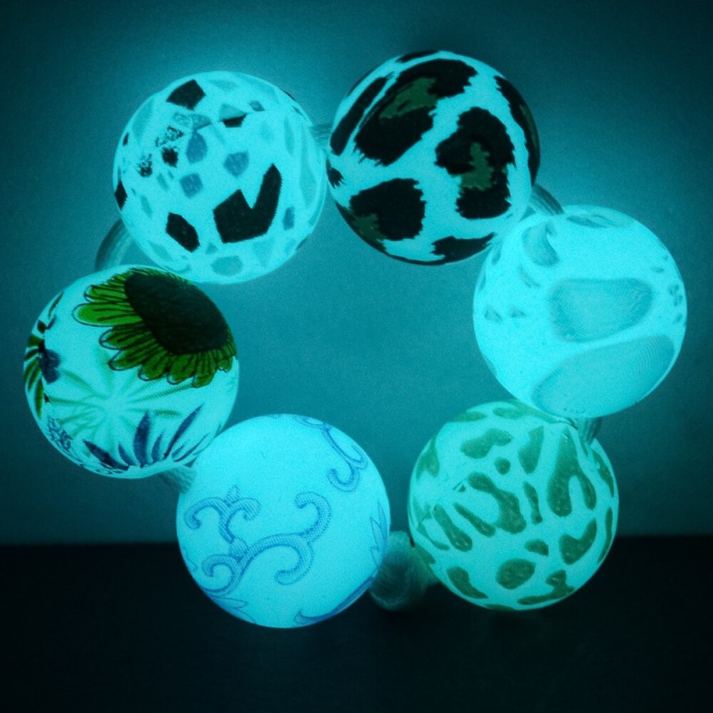 LOFCA 12mm/15mm-20pcs Luminous Round Beads Printed With Texture For Making DIY Edible Grade Silicone Making