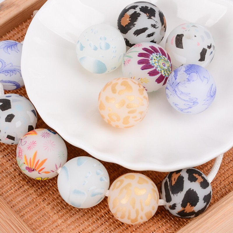LOFCA 12mm/15mm-20pcs Luminous Round Beads Printed With Texture For Making DIY Edible Grade Silicone Making