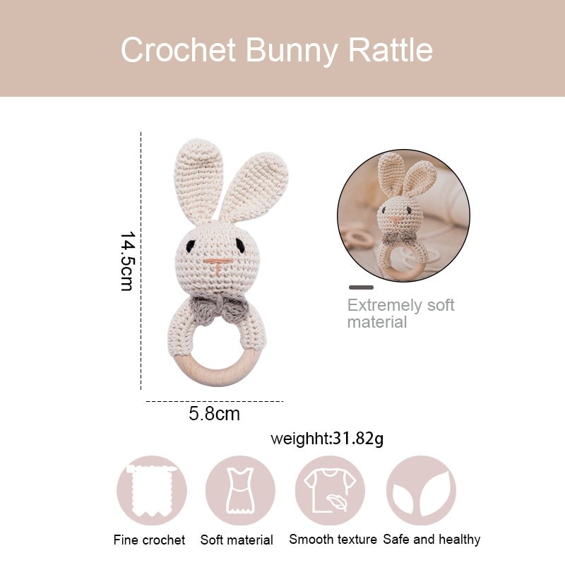 1pc Baby Teether Music Rattles for Kids Animal Crochet Rattle Elephant Giraffe Ring Wooden Babies Gym Montessori Children's Toys