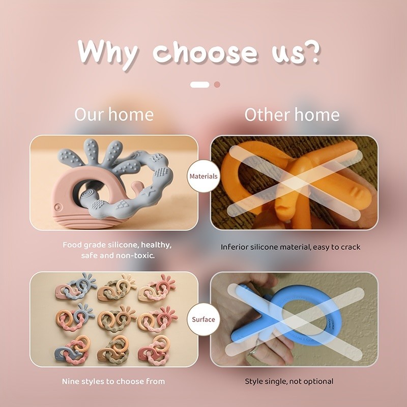 Food Grade Baby Teether Ring 1Pcs Baby Silicone Teether Ring Food Grade Newborn Baby Accessories  Teething Toys Cartoon Silicone