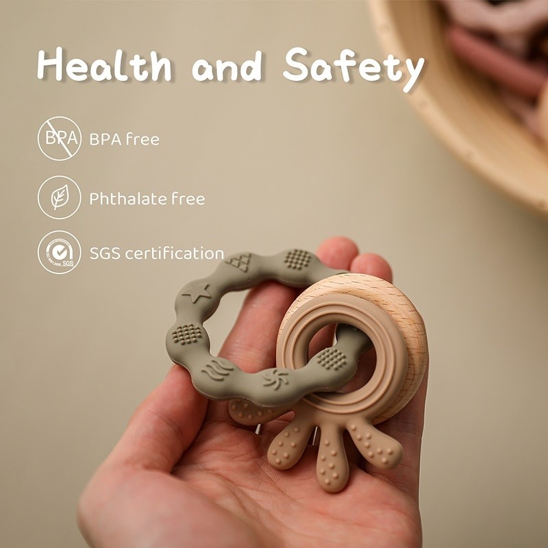 Food Grade Baby Teether Ring 1Pcs Baby Silicone Teether Ring Food Grade Newborn Baby Accessories  Teething Toys Cartoon Silicone