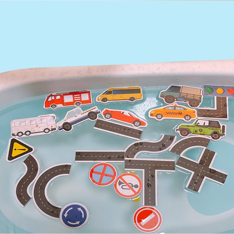 23 Pieces Children Baby Baby Bath Bath Water Toy City Traffic Car Road Rail Puzzle