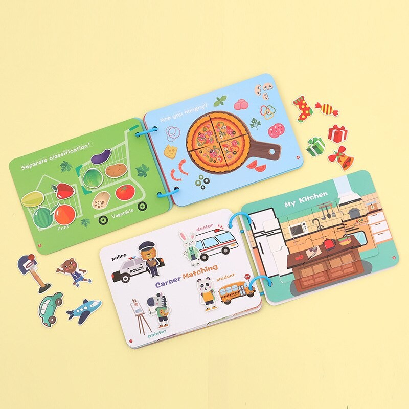 Quiet Book Educational Activity Toys Kids Repeatedly Busy Card Paste Matching Puzzle Books Cognition Baby Montessori Game