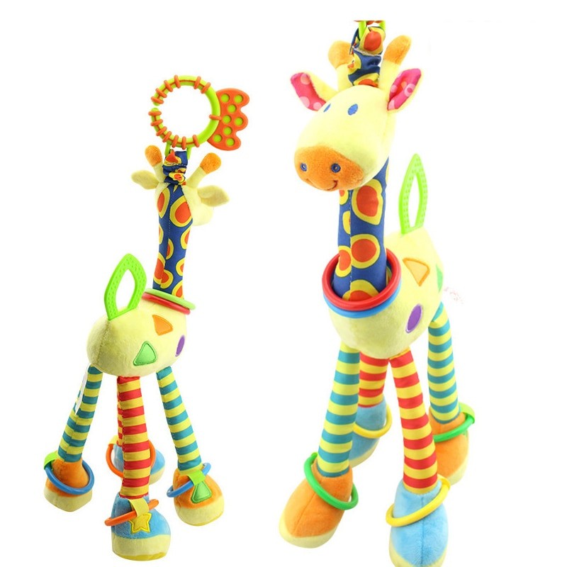 Soft Giraffe Animal Handbells Rattles Plush Infant Toddler Car Bed Hanging Toy Baby Early Education Development Handle Toys