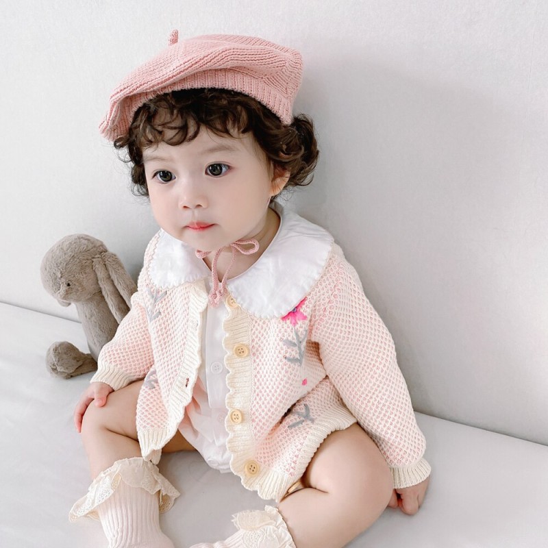 ins spring and autumn baby sweater baby knitwear knitted handmade embroidered coat coat all-match cardigan girl