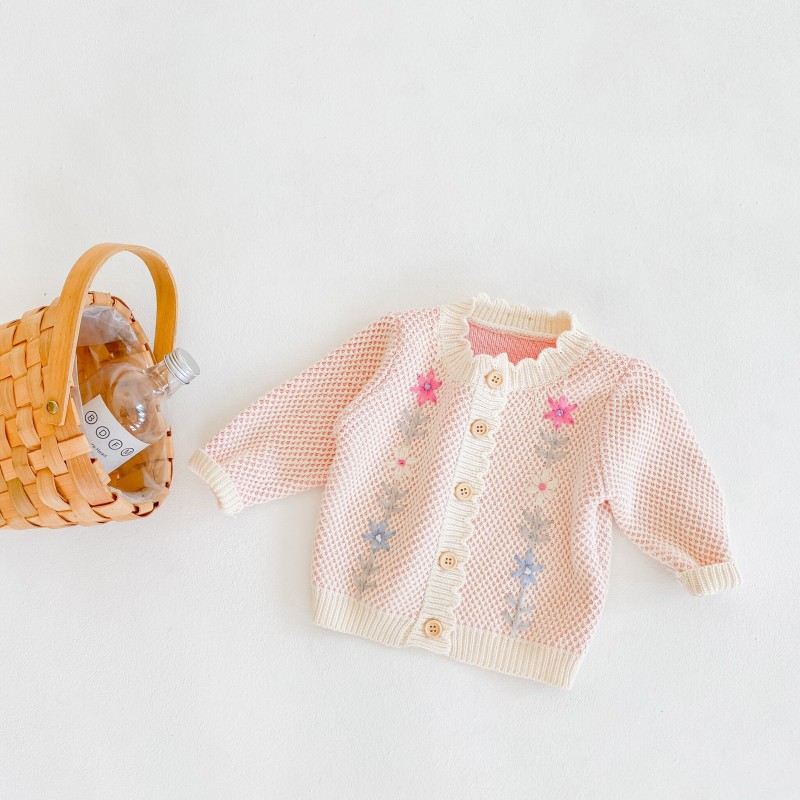 ins spring and autumn baby sweater baby knitwear knitted handmade embroidered coat coat all-match cardigan girl