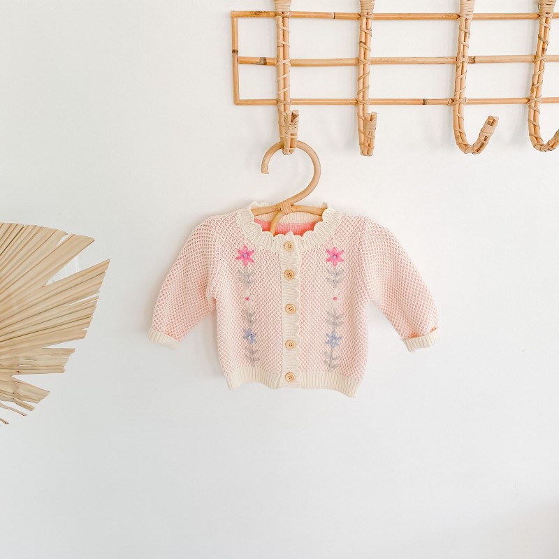 ins spring and autumn baby sweater baby knitwear knitted handmade embroidered coat coat all-match cardigan girl