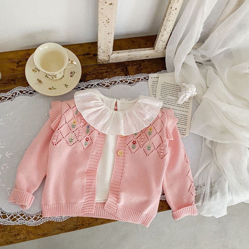 Baby Knitwear Embroidered Hollow Sweater Girl Baby Fashion Baby Top Long Sleeve Coat