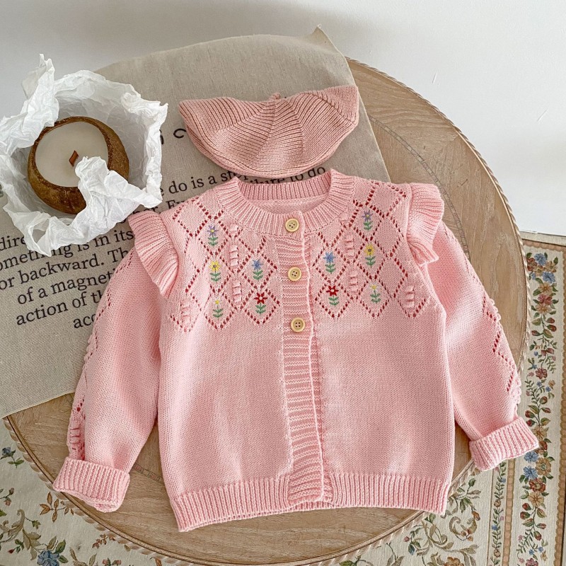 Baby Knitwear Embroidered Hollow Sweater Girl Baby Fashion Baby Top Long Sleeve Coat