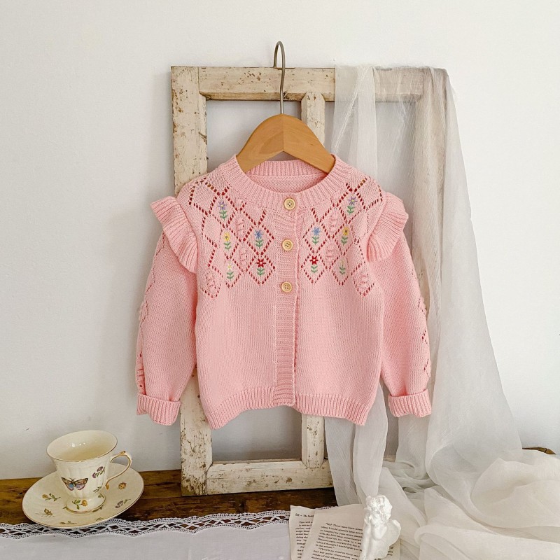 Baby Knitwear Embroidered Hollow Sweater Girl Baby Fashion Baby Top Long Sleeve Coat