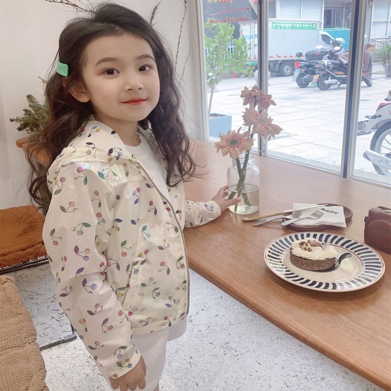 Pre-sale sent on 3.15th spring summer kids jacket Cherry print high-quality long-sleeved casual coat Girls and boys' hoodie