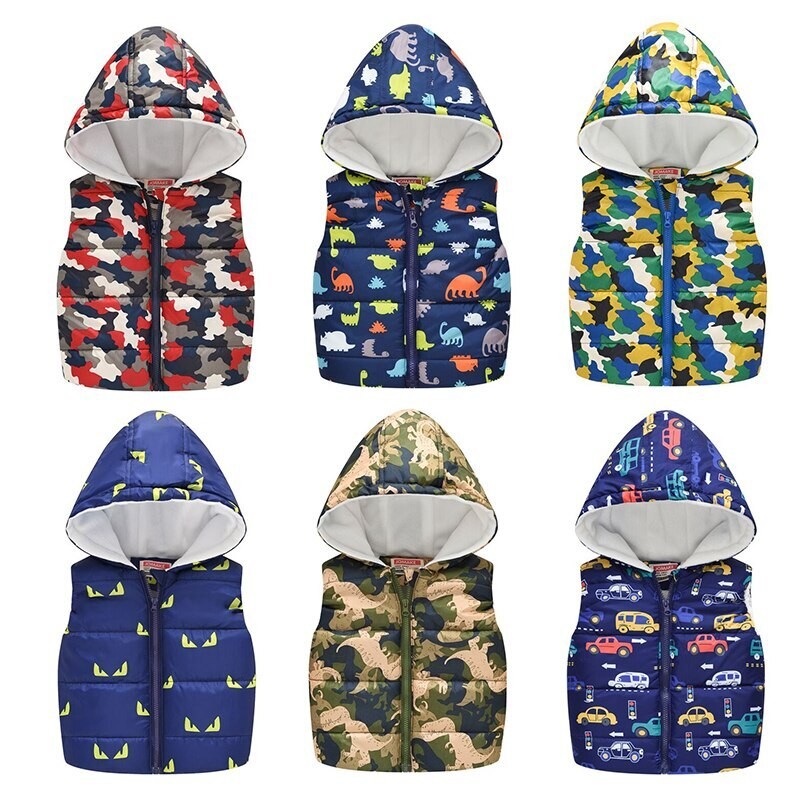Hooded Warm Baby Boys Sleeveless Jacket Toddler Kids Vest Waistcoat Fleece Lined Tops Unisex Coat Girls Warm Outwear Camouflage