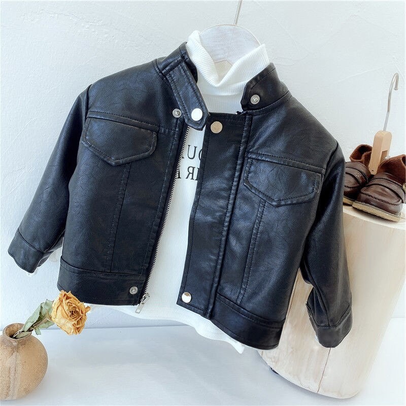 Children leather jackets 1-6Y spring autumn handsome leather jackets boys and girls leather jackets washed leather jackets