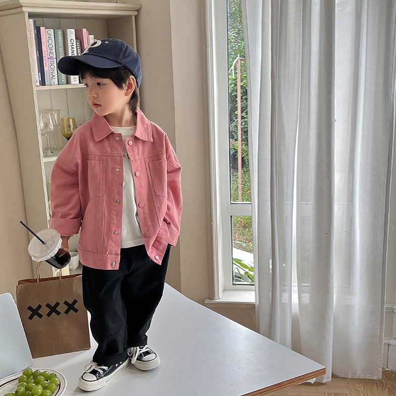 New Spring Boys and girls brief solid color cargo Jacket Children's Clothing Kids Lapel cotton Coat