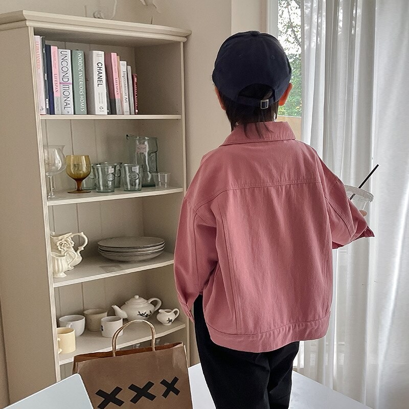New Spring Boys and girls brief solid color cargo Jacket Children's Clothing Kids Lapel cotton Coat