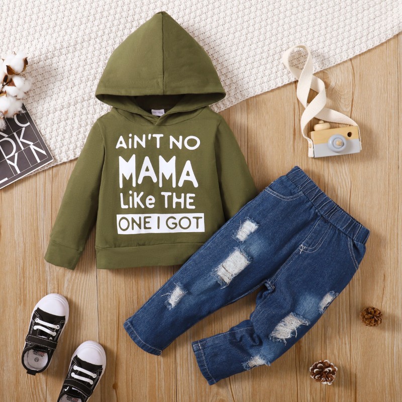 1-4 Years Kid Boy Costume Set Little Boy Outfit Hooded Top + Jean Pant 2Pcs Set Baby Boy Sport Style Clothing