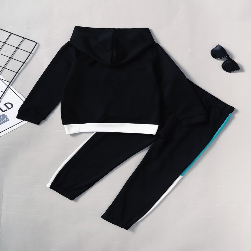 4-7Years Kids Toddler Boy Clothes Set Fashion Hooded Color Blocking Long sleeve Top with Pants Children Baby Autumn Outfit SuitS