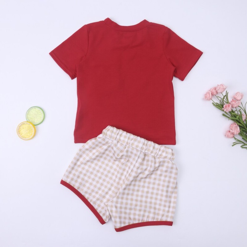 1-8T Costume Boys 2023 Mother Kids Lounge Wear With Cartoon Baseball Embroidery Cosplay Anime Red Short Suits Baby Girl Clothes