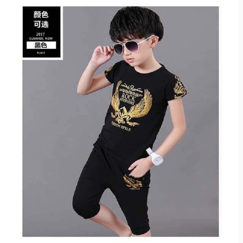 2022 New Boy Suit Summer Children's Clothing Cotton Casual T-shirt + Shorts 2 Piece Boys Set Dragon Pattern For 6 8 10 12 Years