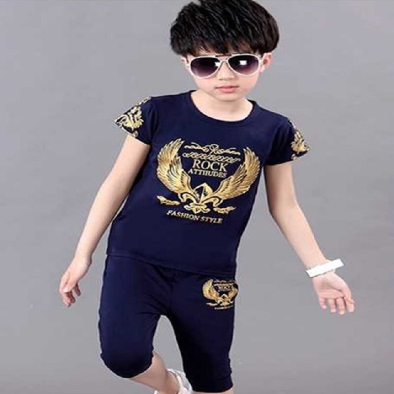2022 New Boy Suit Summer Children's Clothing Cotton Casual T-shirt + Shorts 2 Piece Boys Set Dragon Pattern For 6 8 10 12 Years