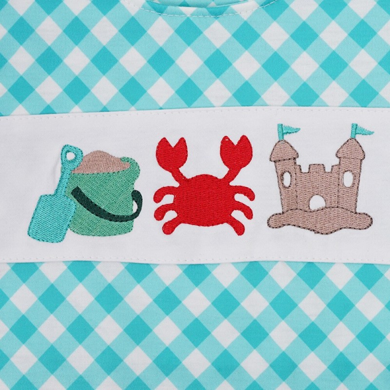 0-3T Summer Boy Jumpsuit Clothes Sleeveless One-pieces Bodysuit With Cartoon Crab Pattern Embroidery Blue Toddler Romper Wears