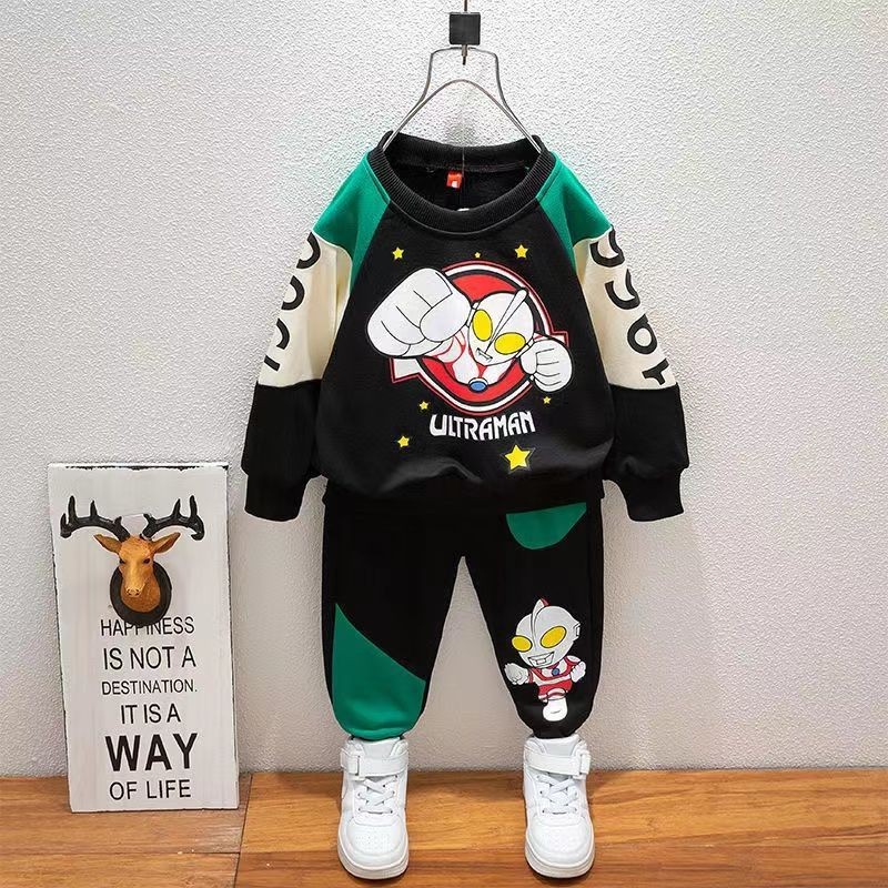 Boys' sports suit spring and autumn cartoon printed long-sleeved trousers two-piece set  baby clothes  boy clothes