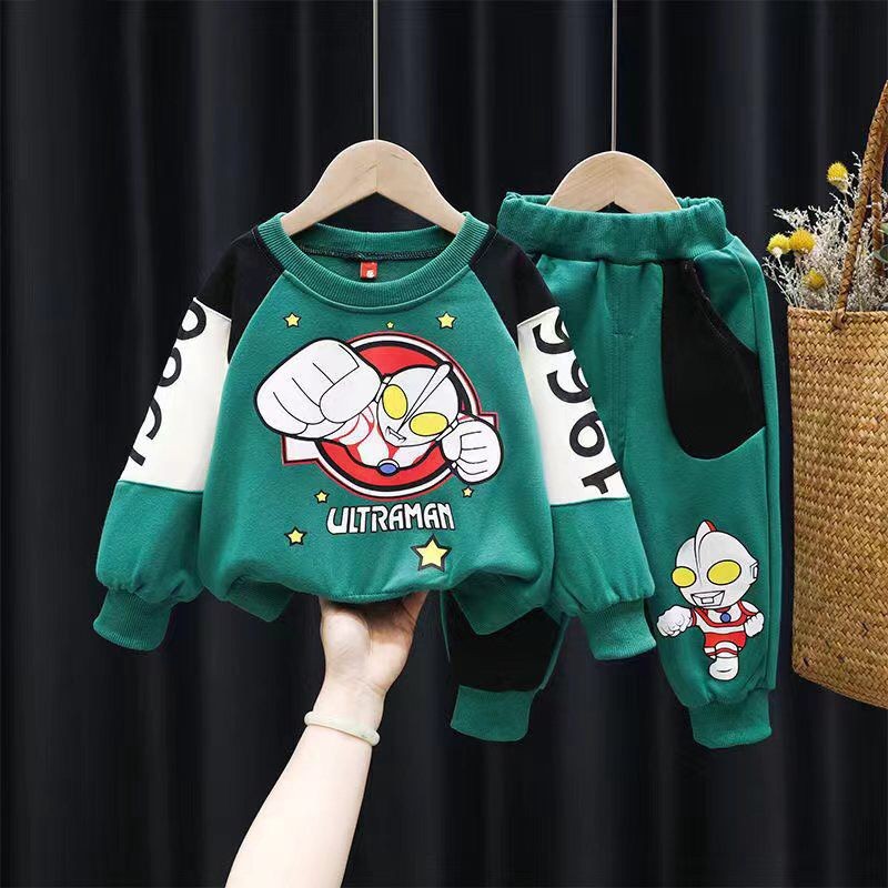 Boys' sports suit spring and autumn cartoon printed long-sleeved trousers two-piece set  baby clothes  boy clothes
