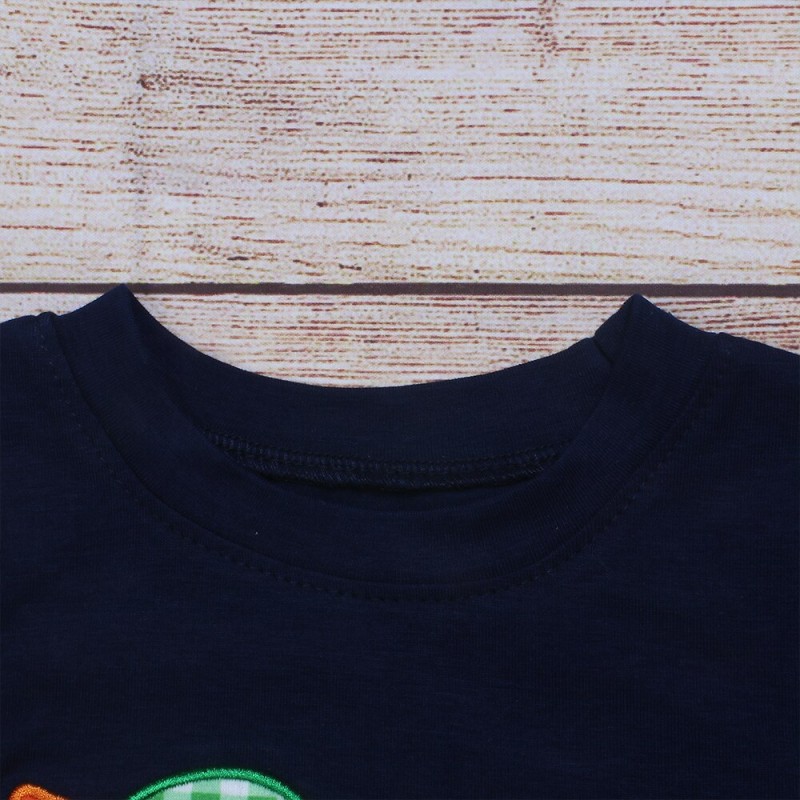 Summer Clothes Navy Blue Short Sleeve Top And Green Plaid Shorts Green Checkered Wild Duck Embroidery Pattern Boys Clothes