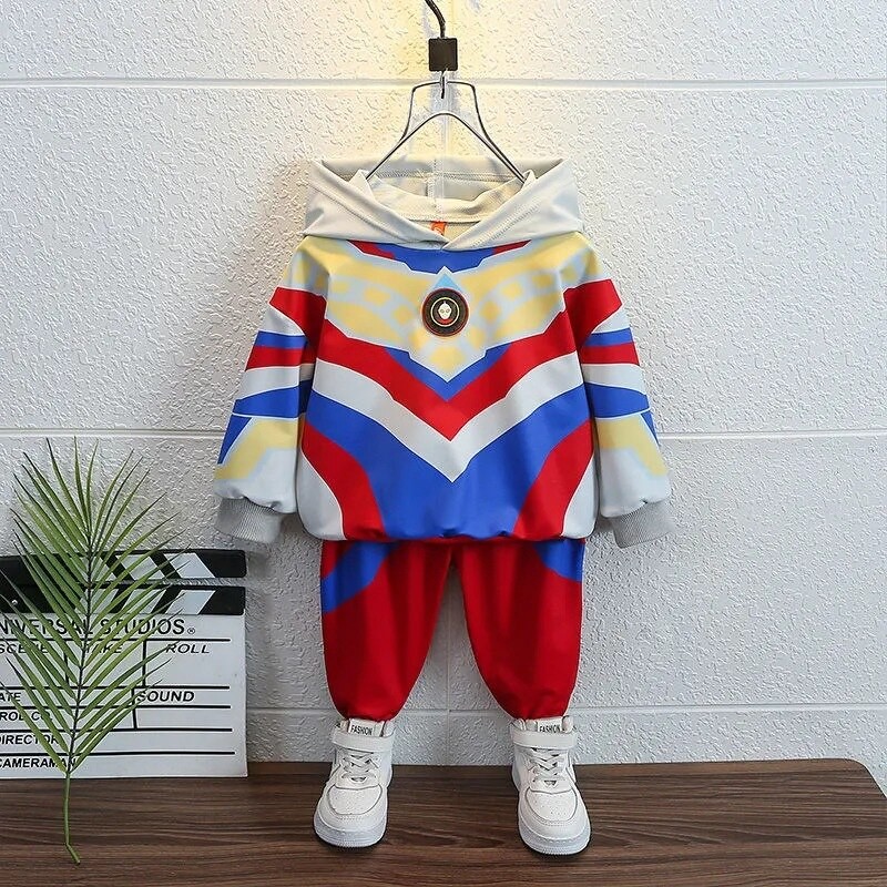 Boys' Suit New Spring and Autumn Cartoon Printed Hooded Long Sleeve Shirt + Trousers Sport Two-piece Suit  Boys Clothes