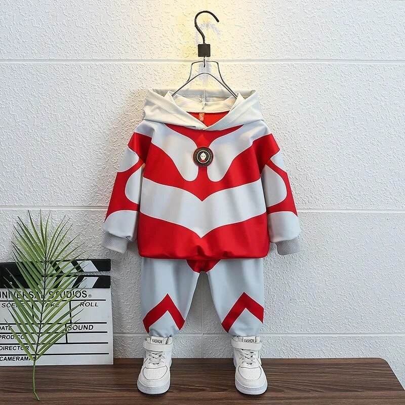 Boys' Suit New Spring and Autumn Cartoon Printed Hooded Long Sleeve Shirt + Trousers Sport Two-piece Suit  Boys Clothes