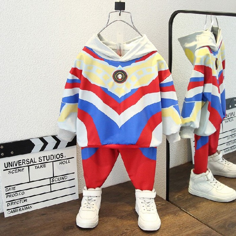Boys' Suit New Spring and Autumn Cartoon Printed Hooded Long Sleeve Shirt + Trousers Sport Two-piece Suit  Boys Clothes