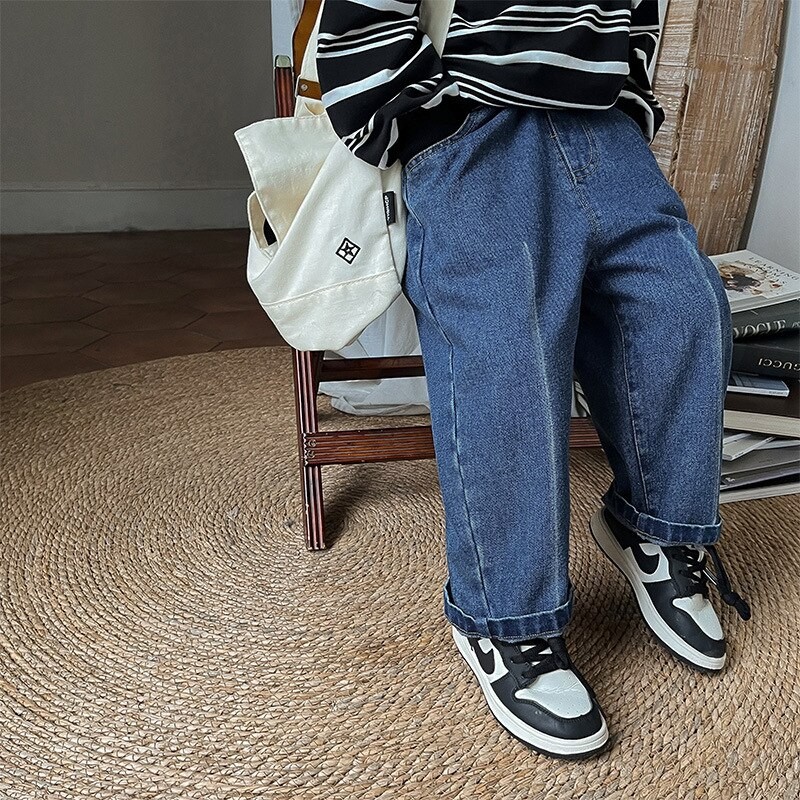 Boys fashion white line straight Jeans 2-7 Years Children loose all-match denim Pants