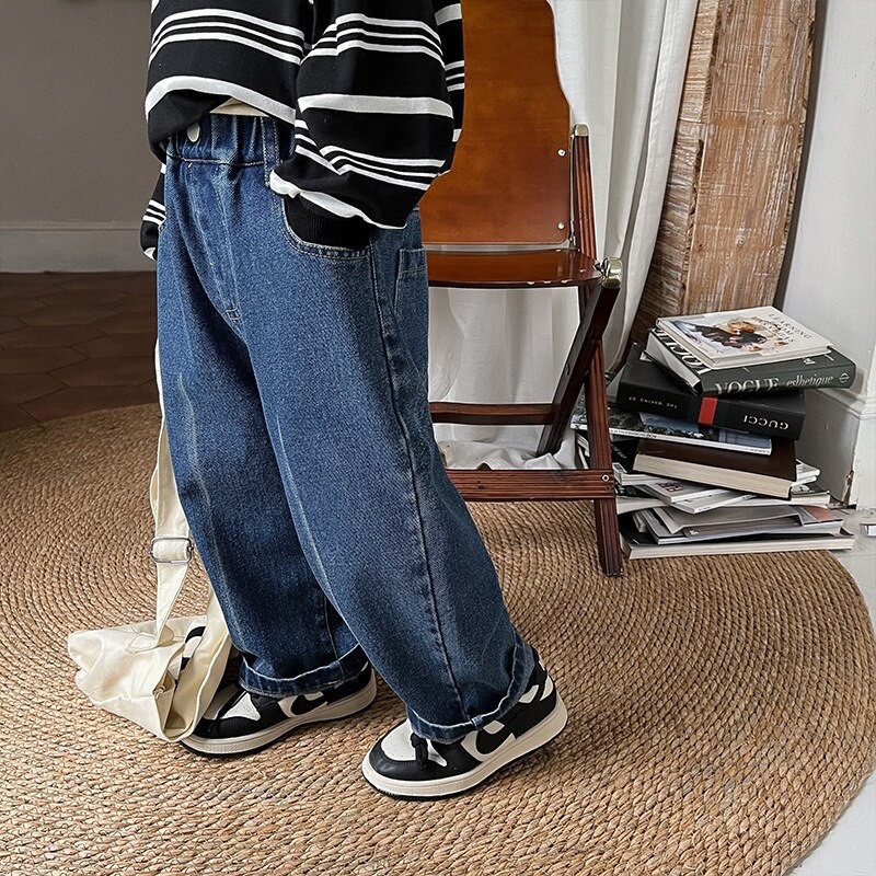Boys fashion white line straight Jeans 2-7 Years Children loose all-match denim Pants