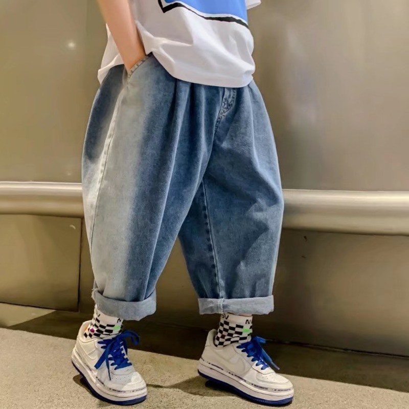 Boys Spring And Autumn Jeans 2022 New Style Fried Street Spring Pants Western Style Loose Middle And Large Children's Fashion