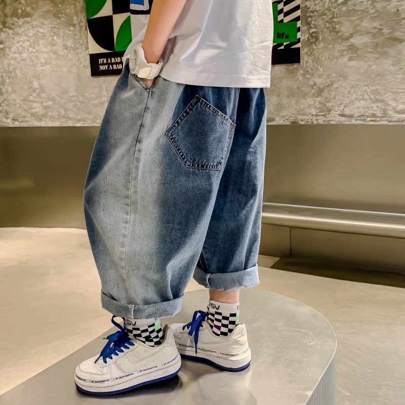 Boys Spring And Autumn Jeans 2022 New Style Fried Street Spring Pants Western Style Loose Middle And Large Children's Fashion