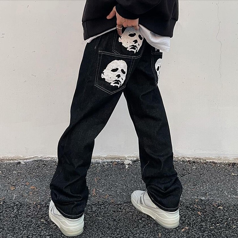 Print Spoof Men's Jeans Portrait High Street Low Waist Jeans Funny Unisex Man Pants Loose Trousers Hip Hop Korean Streetwear