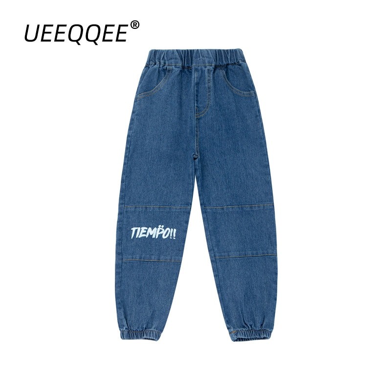 Soft Stretch 2023 Spring Autumn New School Children Jeans Little Boys Denim Pants Kids Elastic Waist Trousers Preteen For 4-14Y