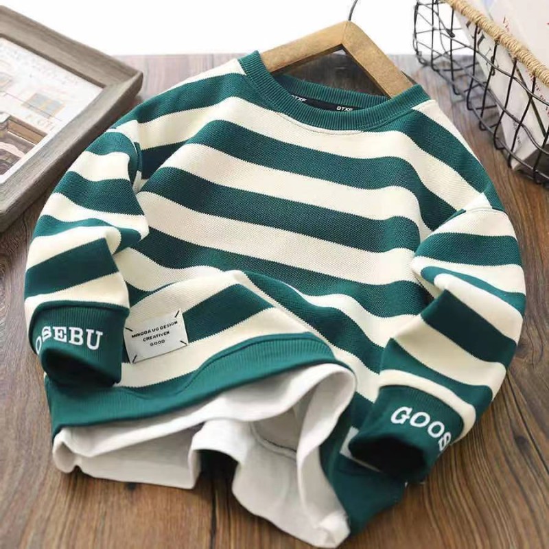 Boys Striped Hoodie Spring And Autumn 2023 New Children's Youth Crewneck Pullover Top Loose Fashion Boys Hoodie 4-14 Years