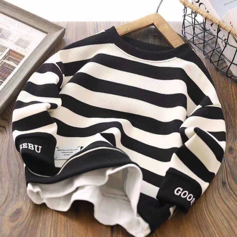 Boys Striped Hoodie Spring And Autumn 2023 New Children's Youth Crewneck Pullover Top Loose Fashion Boys Hoodie 4-14 Years