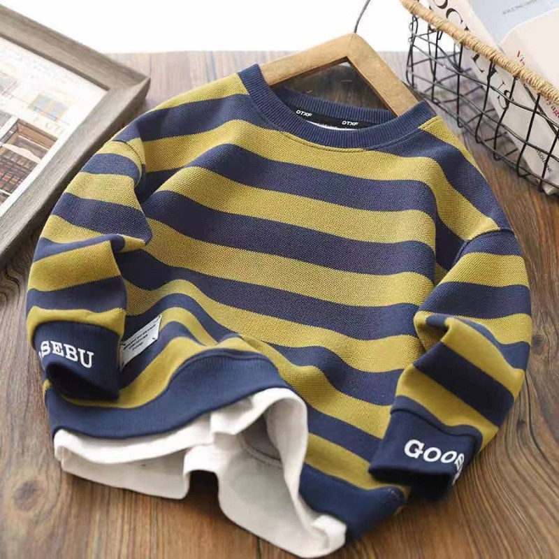 Boys Striped Hoodie Spring And Autumn 2023 New Children's Youth Crewneck Pullover Top Loose Fashion Boys Hoodie 4-14 Years