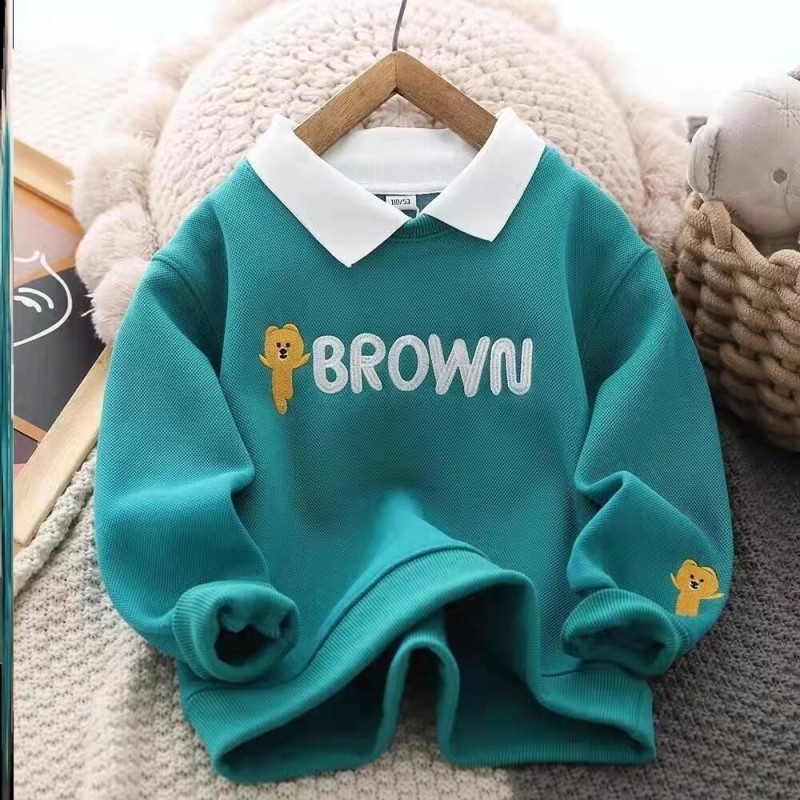 Boys' Fleece-Lined Thickened Cotton Jacket for  Big Children Fake Two-Piece Bottoming Shirts Spring and Autumn Cartoon Sweater