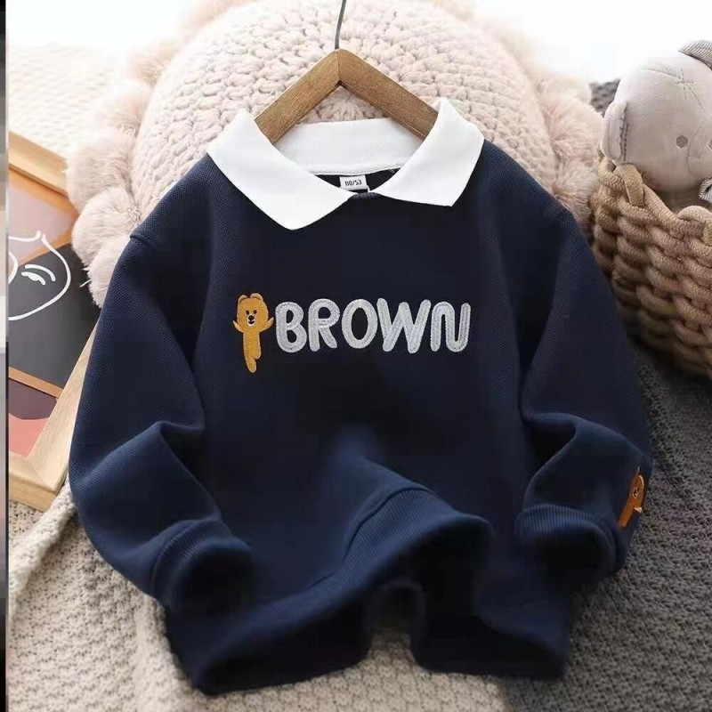 Boys' Fleece-Lined Thickened Cotton Jacket for  Big Children Fake Two-Piece Bottoming Shirts Spring and Autumn Cartoon Sweater