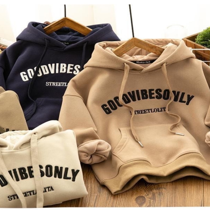 Children's Clothing Boys and Girls Velvet Padded Thickened Sweater 2022 New Medium and Big Children Boys Hooded Top Boys Clothes