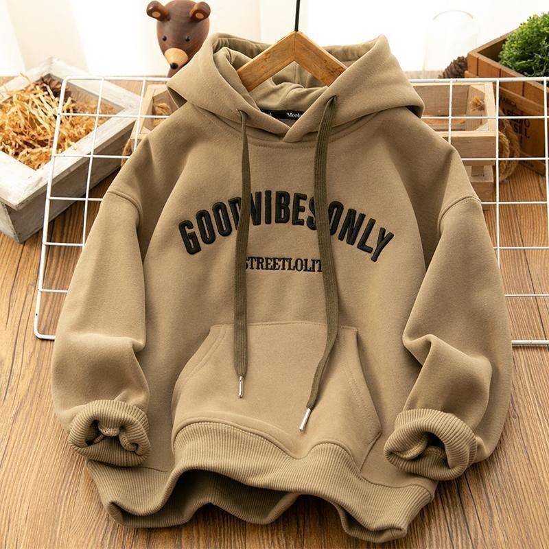 Children's Clothing Boys and Girls Velvet Padded Thickened Sweater 2022 New Medium and Big Children Boys Hooded Top Boys Clothes