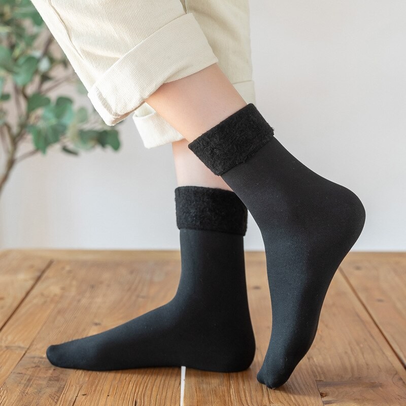 Women's men's solid color socks Autumn and winter thickened plush warm medium tube socks Snow socks