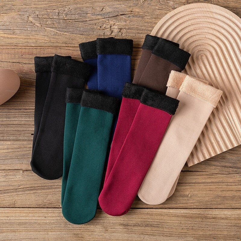 Women's men's solid color socks Autumn and winter thickened plush warm medium tube socks Snow socks