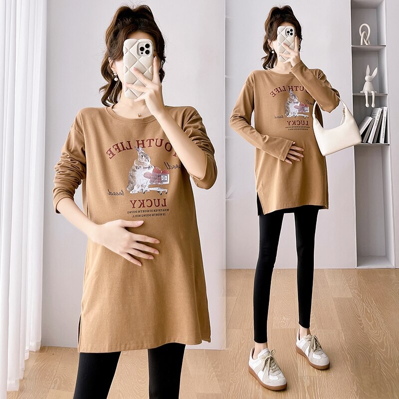 Fashion Pregnancy Clothes for Spring Plus Size Maternity Tees Long Sleeve Fashion Printing Pregnant Women's T-shirt Wholesale