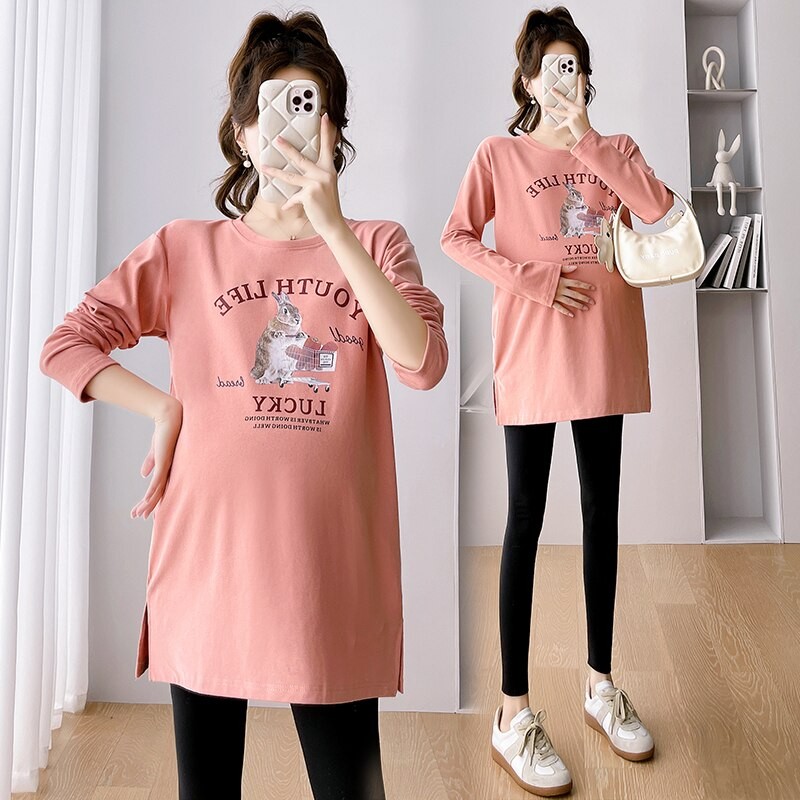 Fashion Pregnancy Clothes for Spring Plus Size Maternity Tees Long Sleeve Fashion Printing Pregnant Women's T-shirt Wholesale