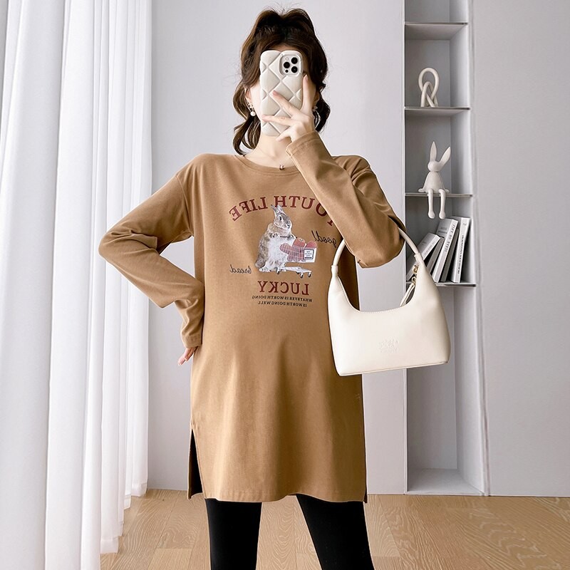 Fashion Pregnancy Clothes for Spring Plus Size Maternity Tees Long Sleeve Fashion Printing Pregnant Women's T-shirt Wholesale